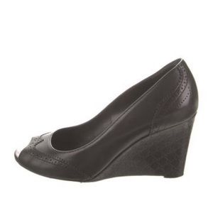 Gucci Microguccissima Pattern Peep Toe Wedge